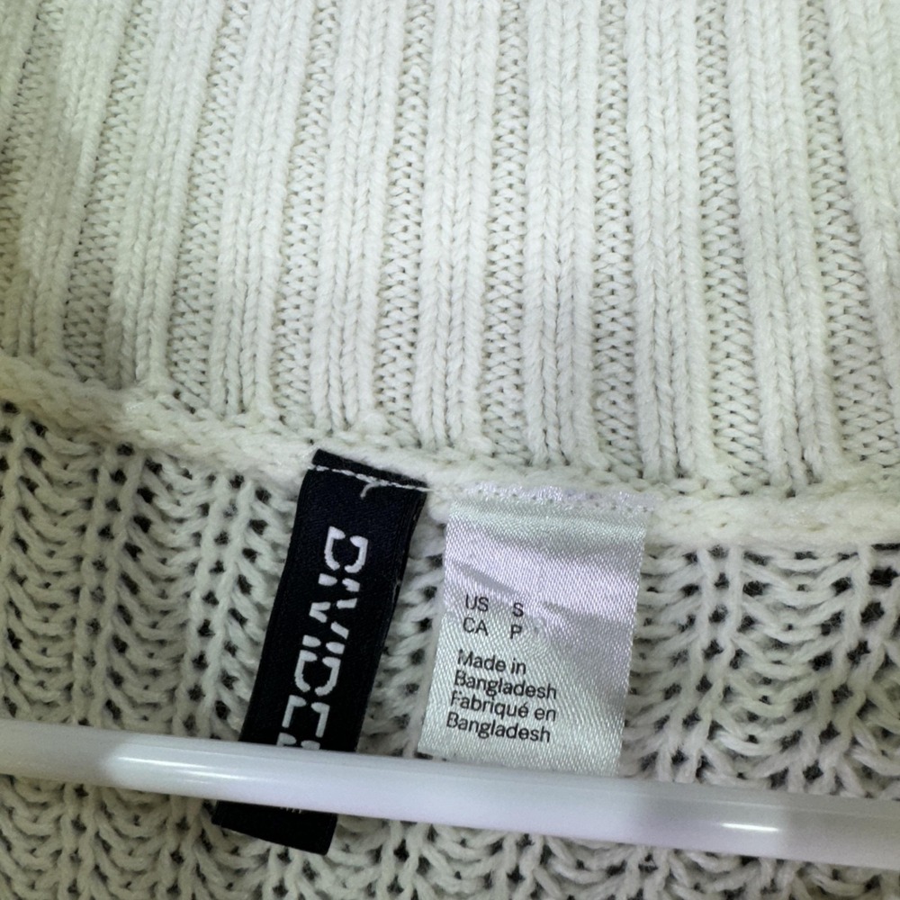 Divided Sweater Womens Small White Mock Neck Open Knit Cropped Pullover Top - Picture 5 of 9